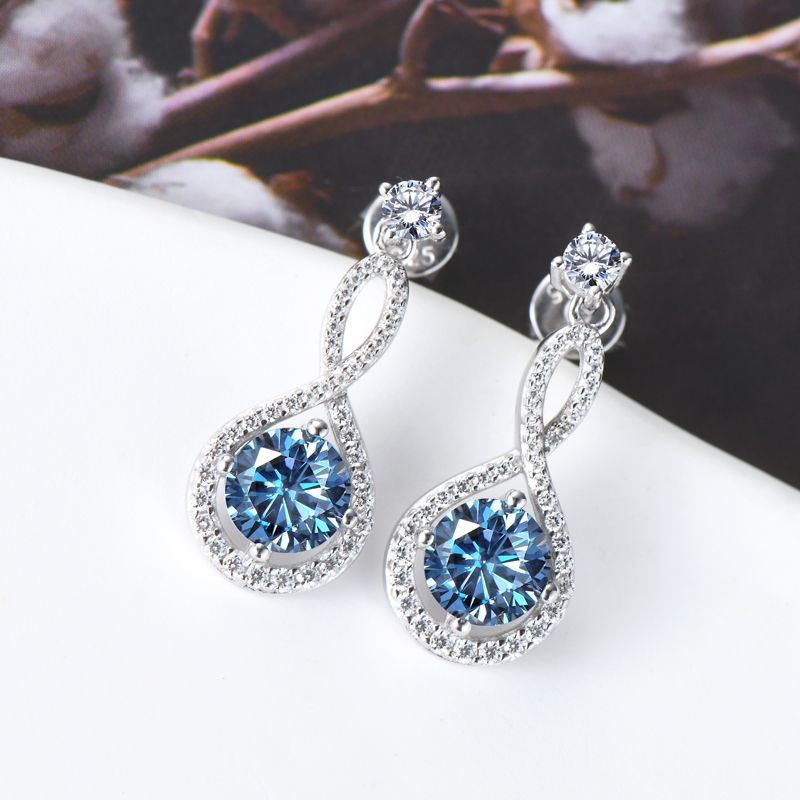 Blue Moissanite Round Cut Stud Earrings