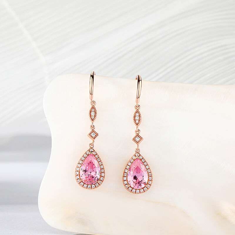 Pear Cut Synthetic Morganite Sterling Silver Earrings