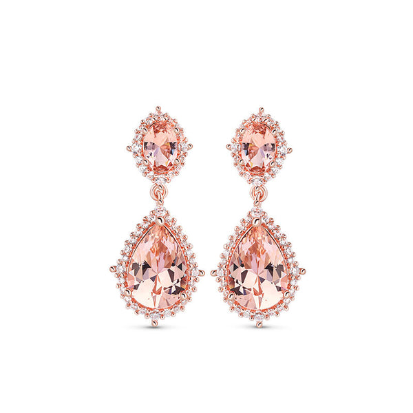 Double Pear Cut Synthetic Morganite Sterling Silver Earrings