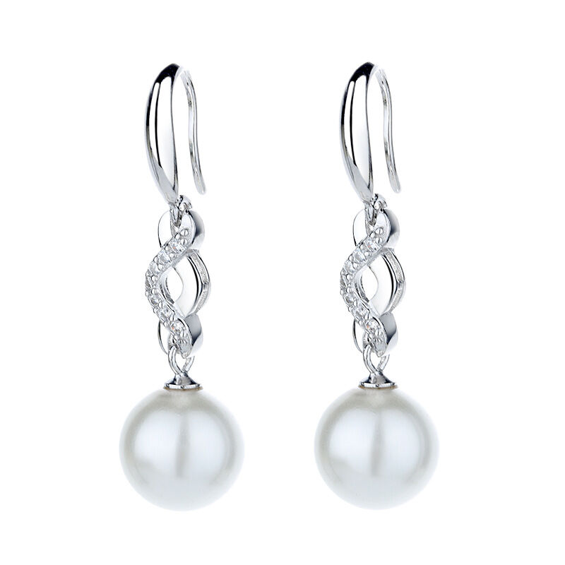 Intertwined Design Pearl Sterling Silver Drop Earrings