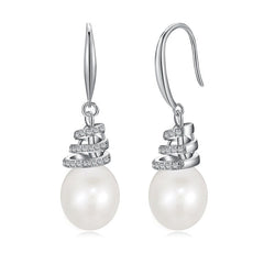 Spiral Design Pearl Sterling Silver Drop Earrings