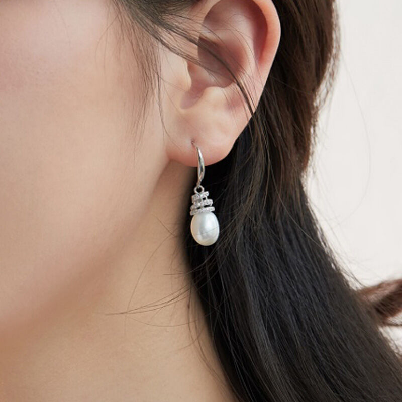 Spiral Design Pearl Sterling Silver Drop Earrings