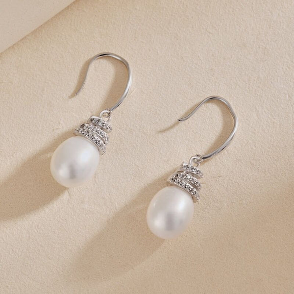 Spiral Design Pearl Sterling Silver Drop Earrings