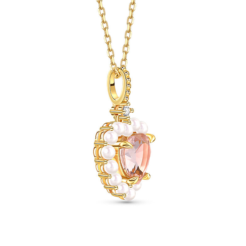 Pearl Halo Heart Cut Synthetic Morganite Sterling Silver Necklace