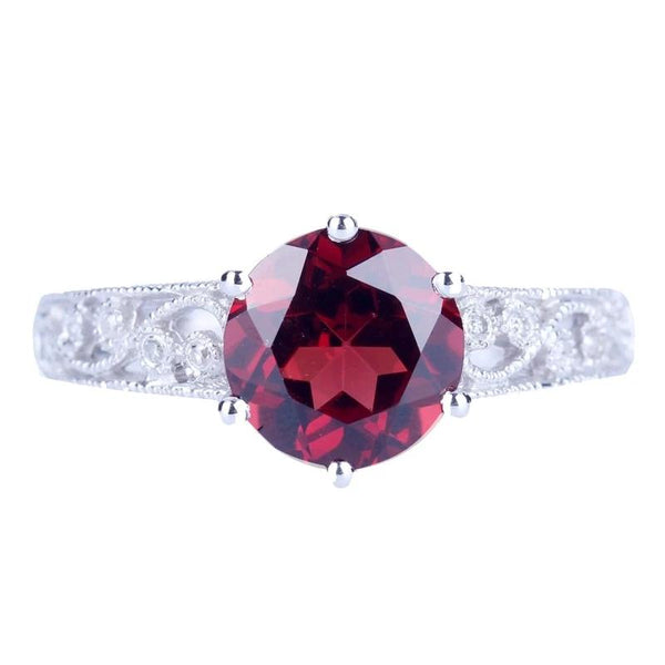 Sterling Silver Genuine Round Garnet Ring