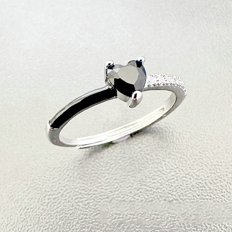 Black Heart-cut Half Enamel Ring Birthday Gifts