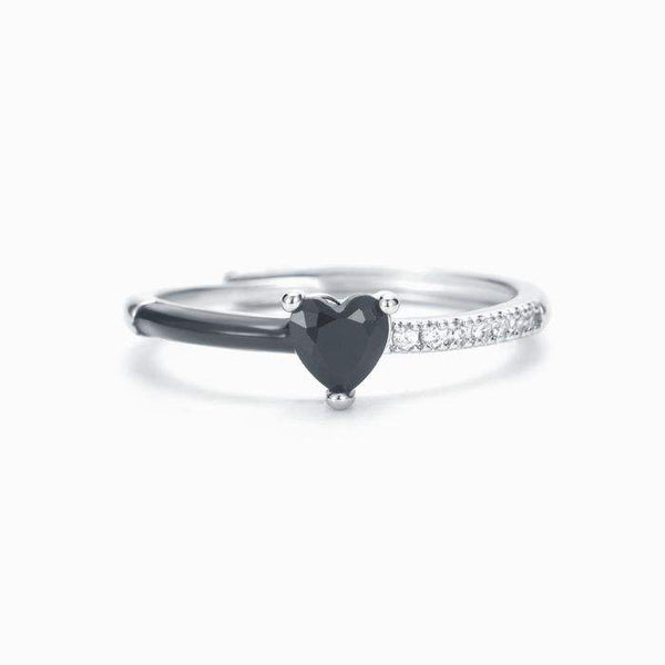 Black Heart-cut Half Enamel Ring Birthday Gifts