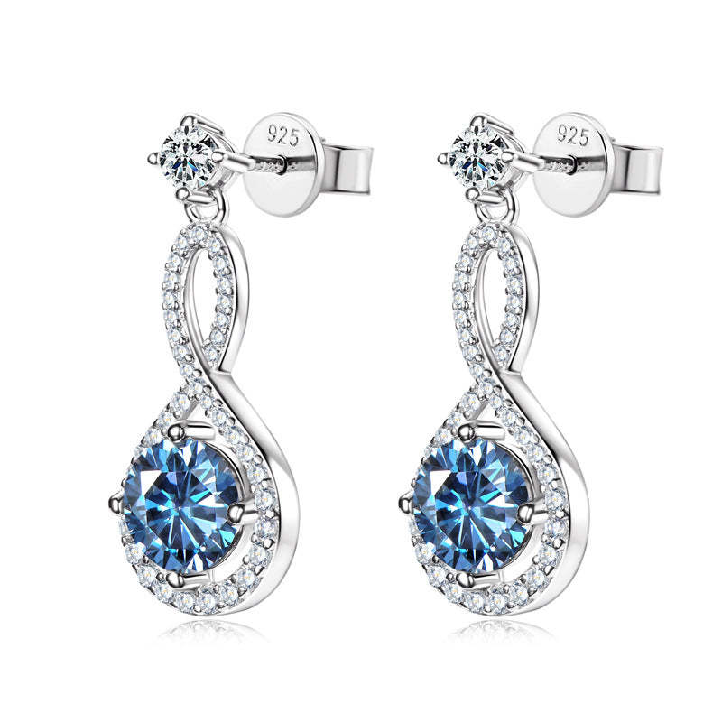 Blue Moissanite Round Cut Stud Earrings