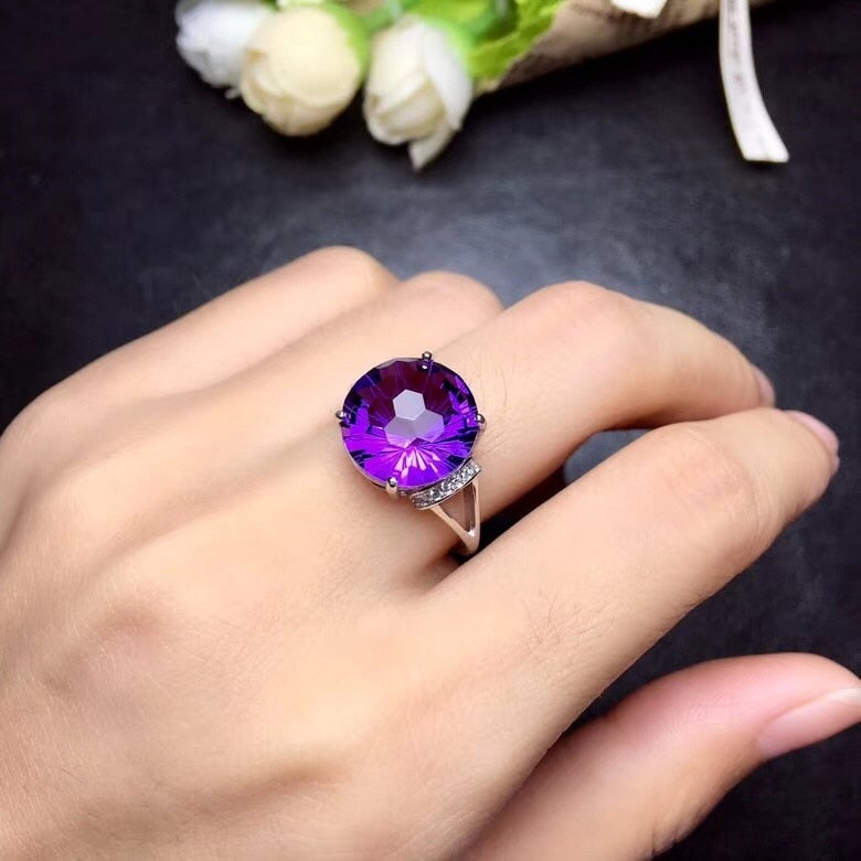 Carat Round Amethyst Gemstone & Sterling Silver Ring