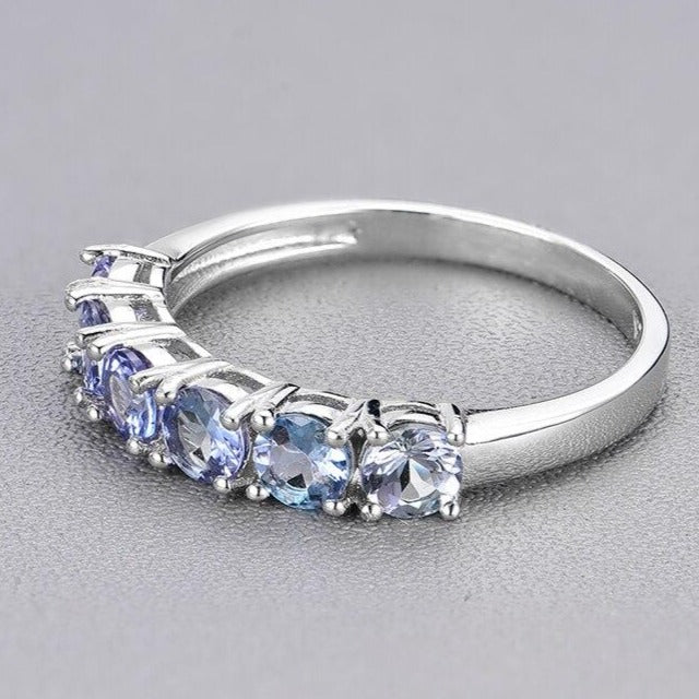 Six Stone Genuine Tanzanite Ring set in Sterling Silver