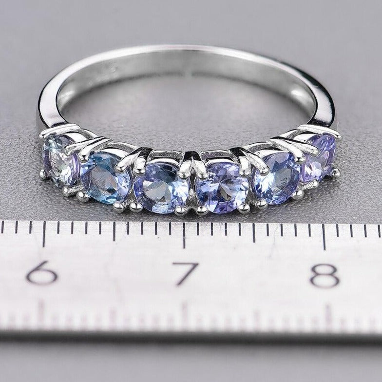 Six Stone Genuine Tanzanite Ring set in Sterling Silver