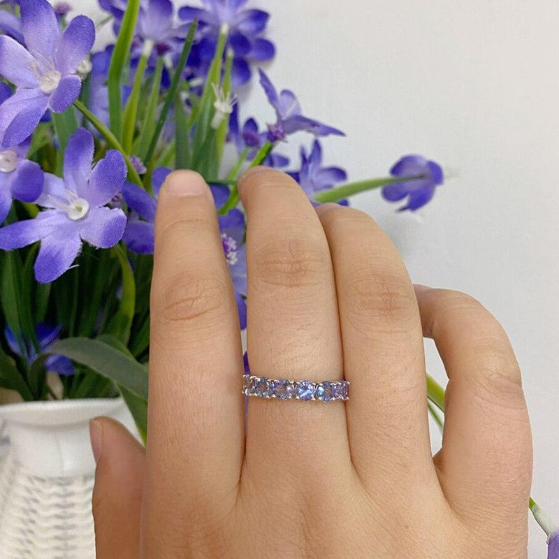 Six Stone Genuine Tanzanite Ring set in Sterling Silver
