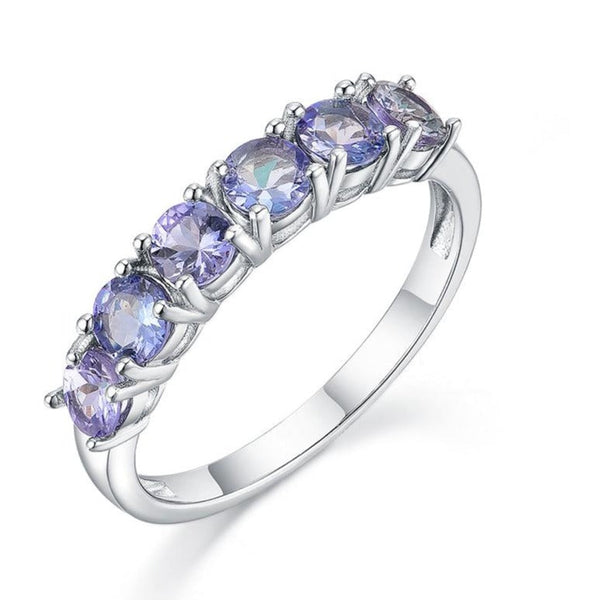 Six Stone Genuine Tanzanite Ring set in Sterling Silver