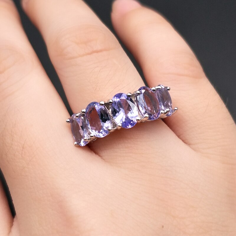 Genuine Five Stone Tanzanite Ring in a Sterling Silver