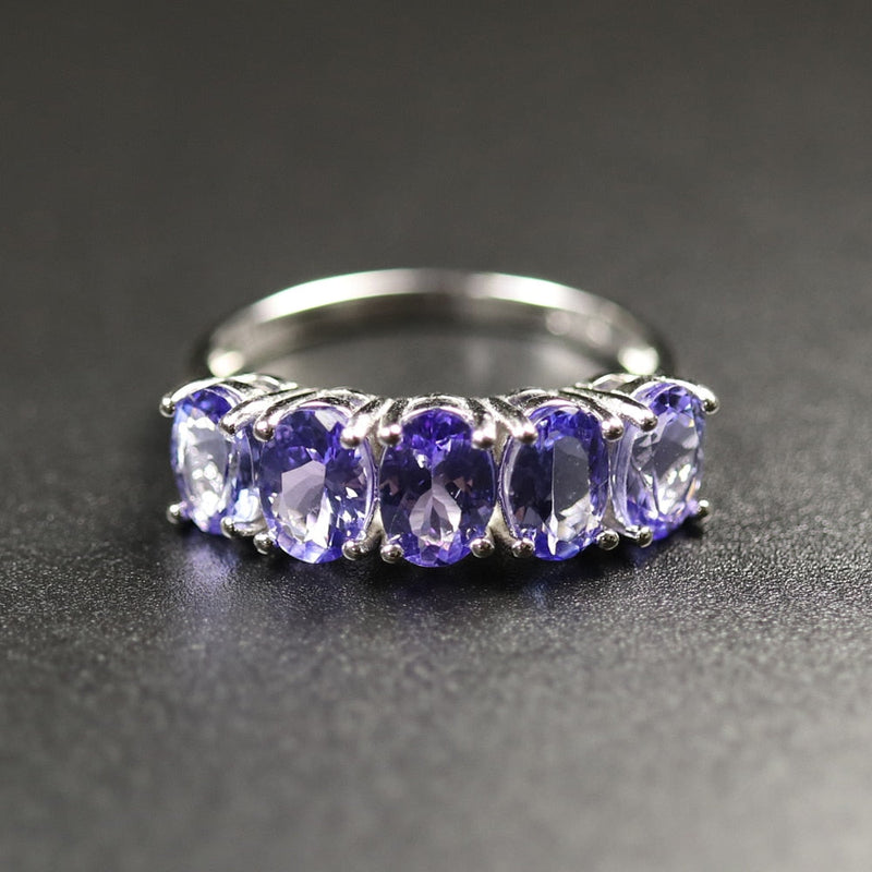 Genuine Five Stone Tanzanite Ring in a Sterling Silver