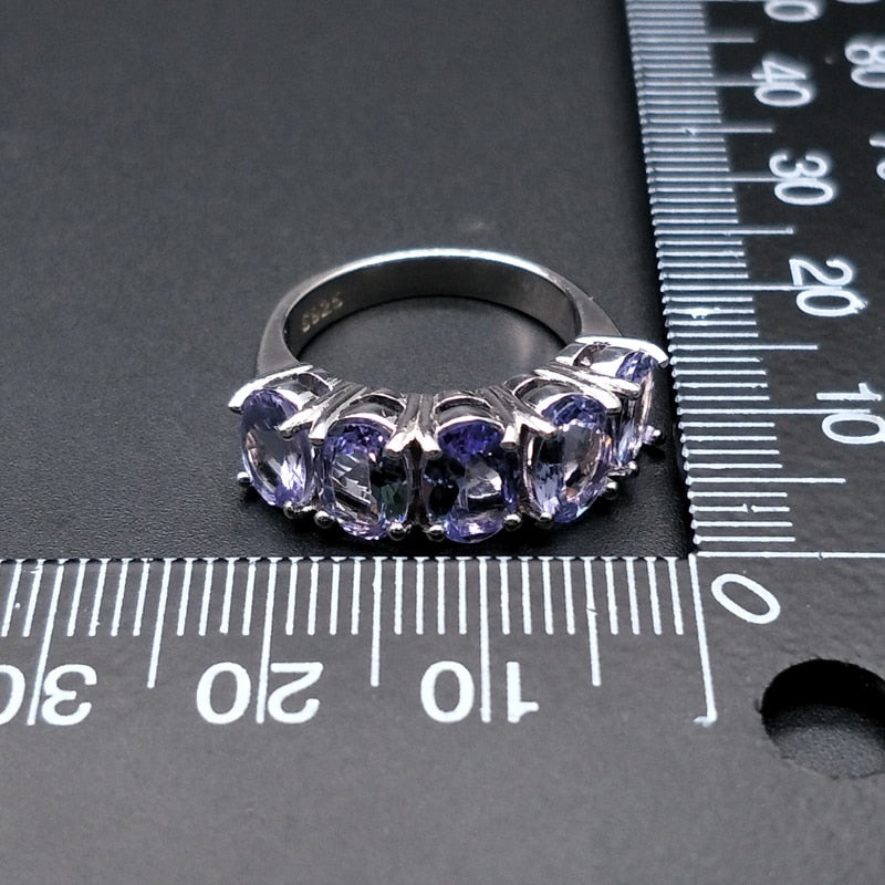 Genuine Five Stone Tanzanite Ring in a Sterling Silver