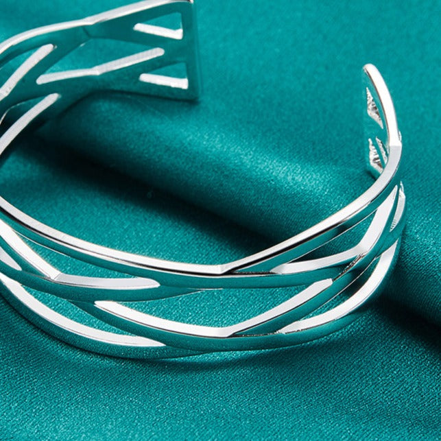 925 Sterling Silver Interwoven Adjustable Bracelet For Women