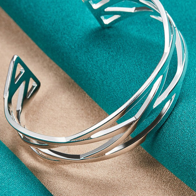 925 Sterling Silver Interwoven Adjustable Bracelet For Women