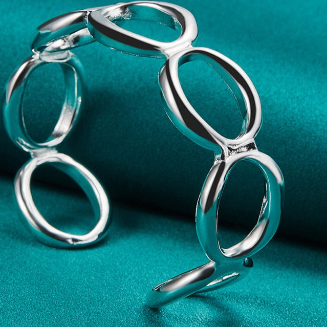 925 Sterling Silver Circle Design Adjustable Bangle