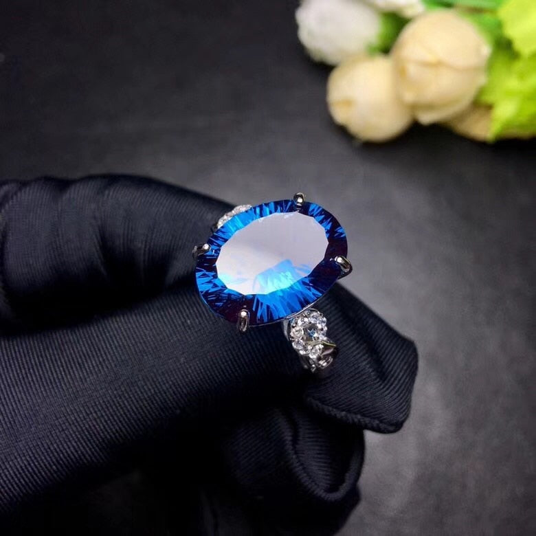 Sterling Silver Oval Blue Topaz Ring