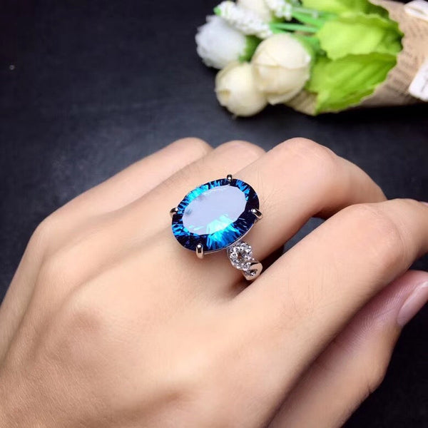 Sterling Silver Oval Blue Topaz Ring