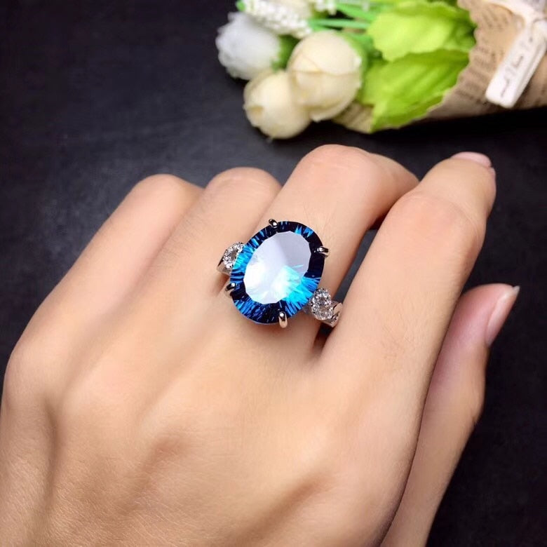 Sterling Silver Oval Blue Topaz Ring