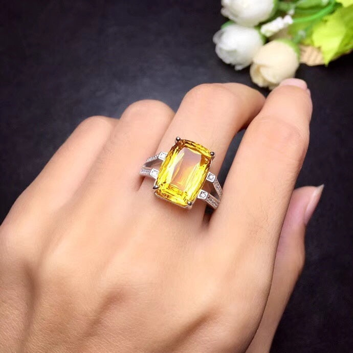 Sterling Silver Citrine Gemstone Stone Ring