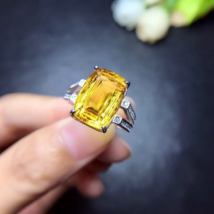 Sterling Silver Citrine Gemstone Stone Ring