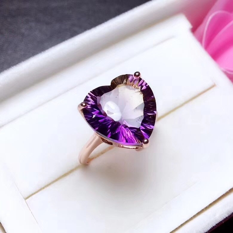 Heart-Shaped Amethyst & Citrine Sterling Silver Ring