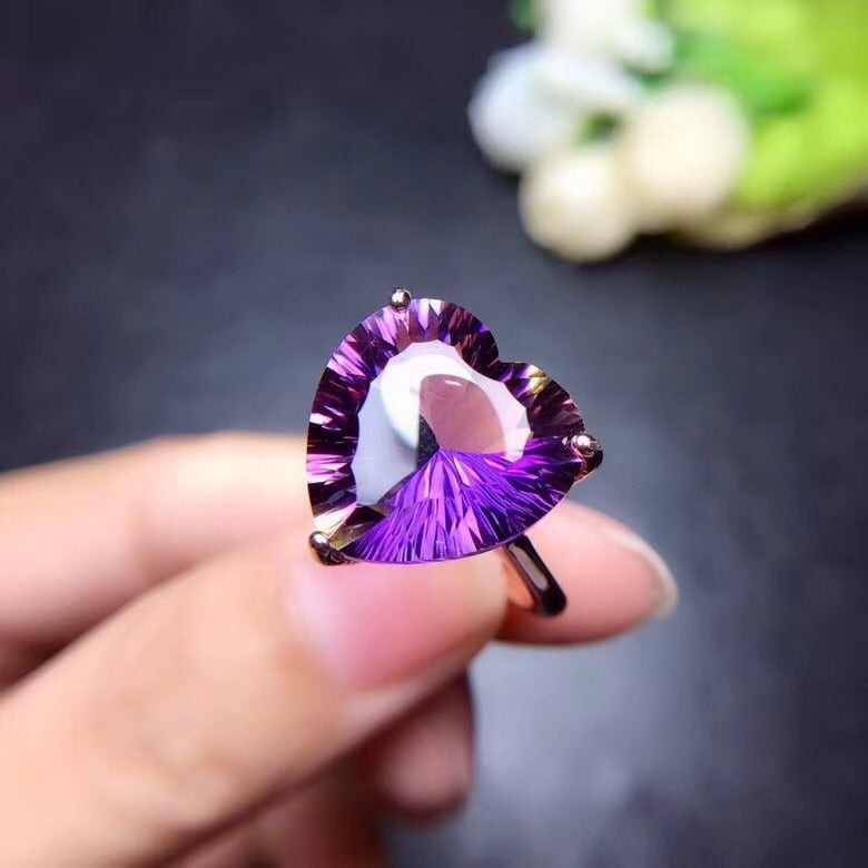 Heart-Shaped Amethyst & Citrine Sterling Silver Ring