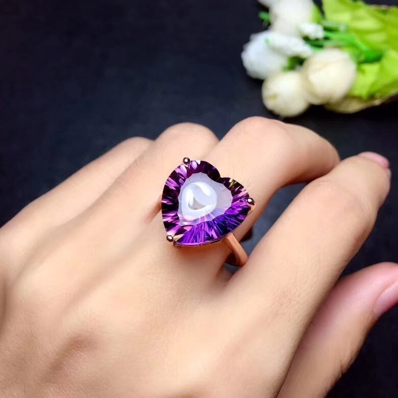 Heart-Shaped Amethyst Citrine Sterling Silver Ring