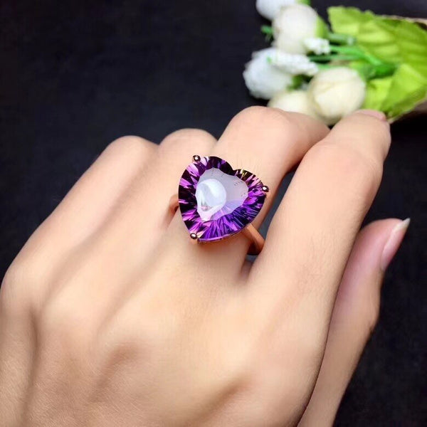 Heart-Shaped Amethyst & Citrine Sterling Silver Ring