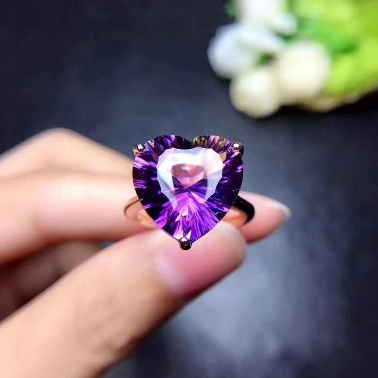 Heart-Shaped Amethyst & Citrine Sterling Silver Ring