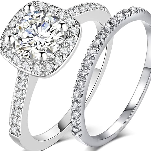 925 Wedding Engagement Eternity Bridal Ring Set