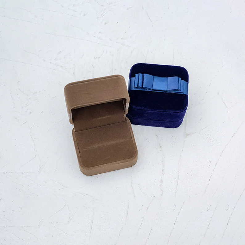 Ring Box Upgrade -Blue & Brown Velvet Jewelry Box Engagement Anniversary - Loveringsdesign