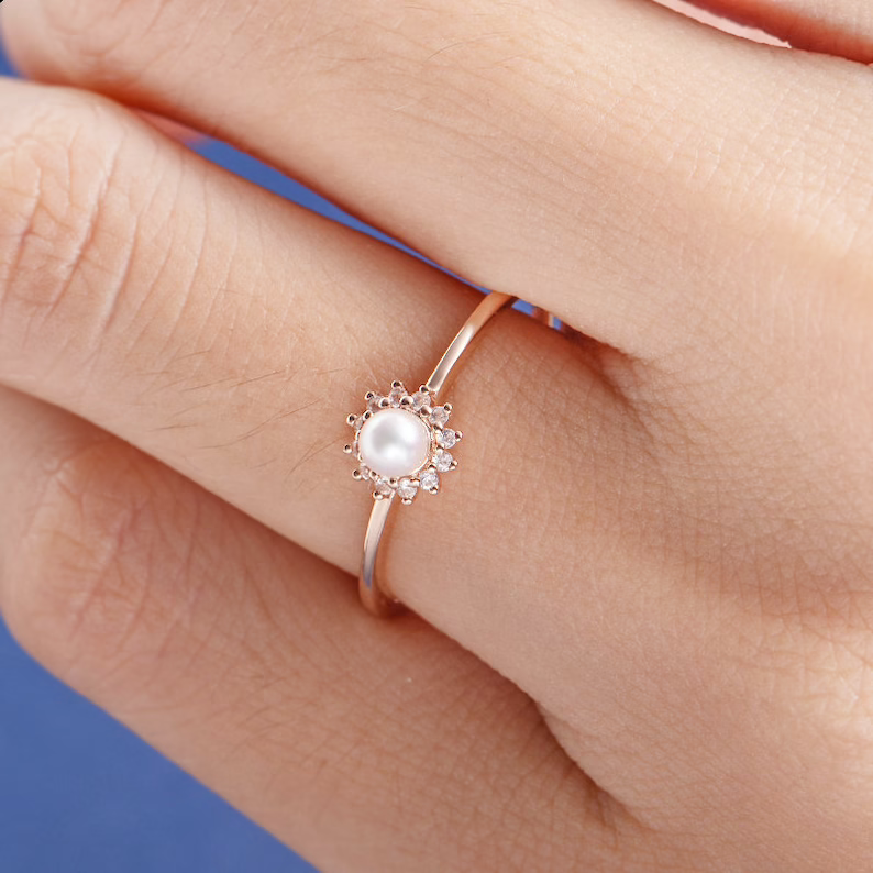 Akoya Pearl Diamond Engagement Ring