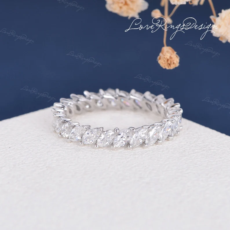 full marquise moissanite wedding band