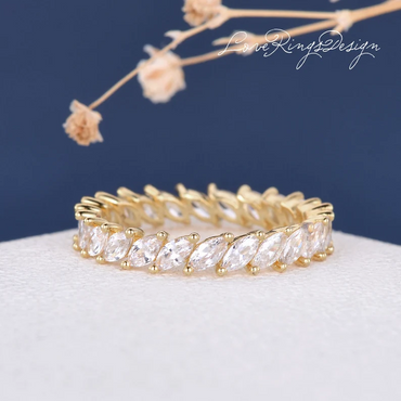full marquise moissanite wedding band