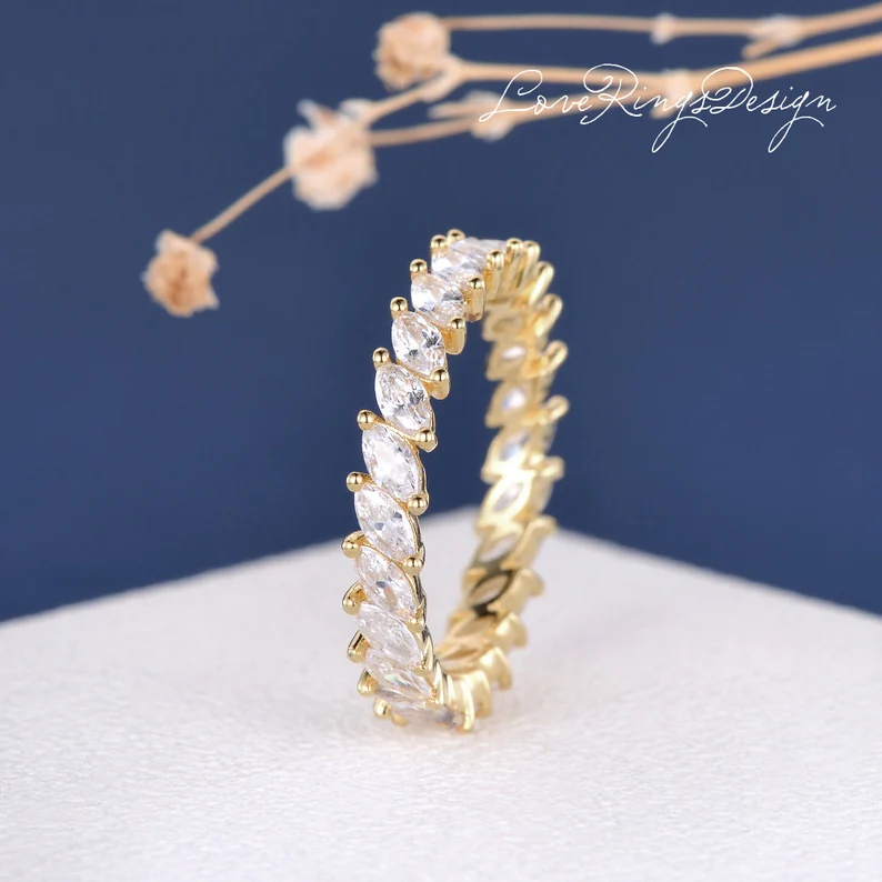 full marquise moissanite wedding band