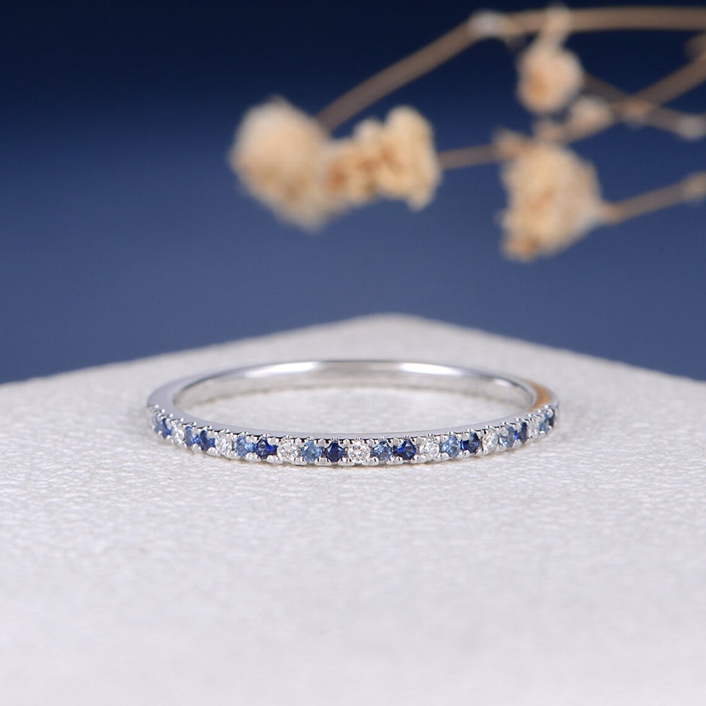 Gradient Blue Sapphire Wedding Band