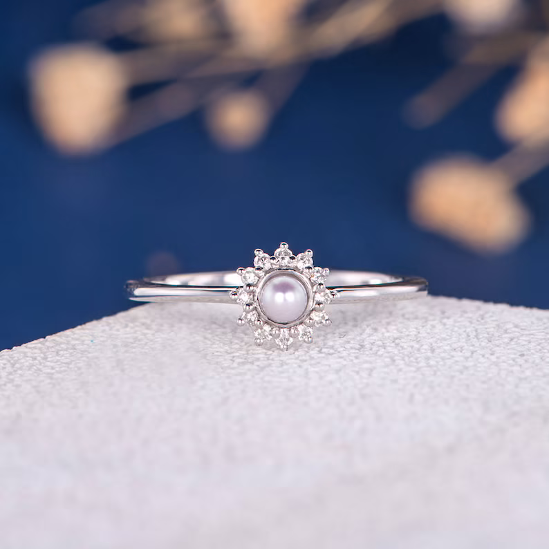 Akoya Pearl Diamond Engagement Ring